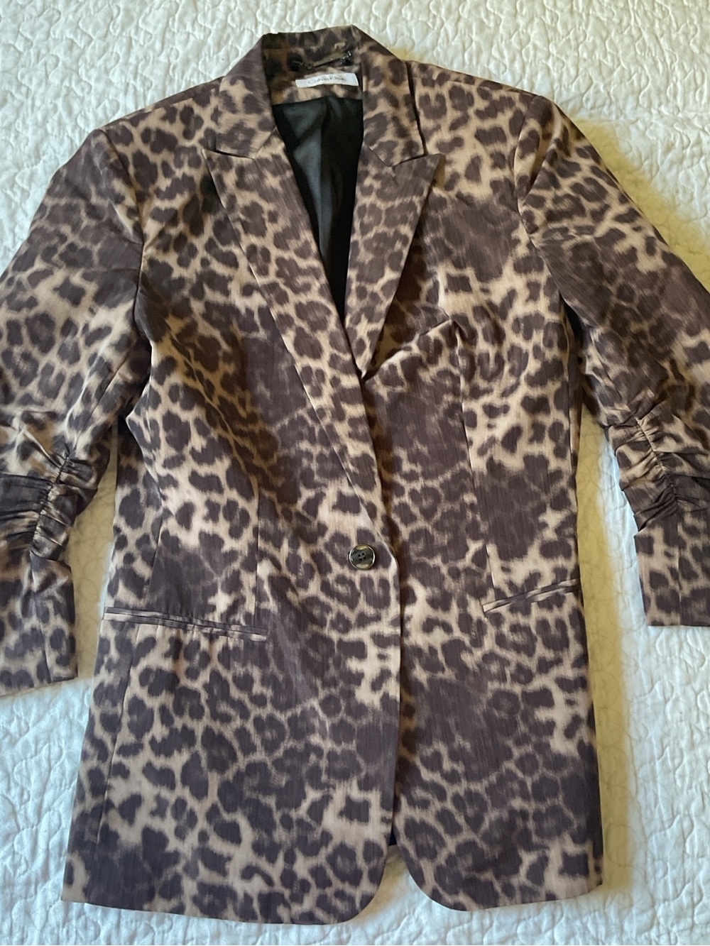 Calvin Klein Leopard Print Single-Button Blazer - Brown/Tan SMALL
